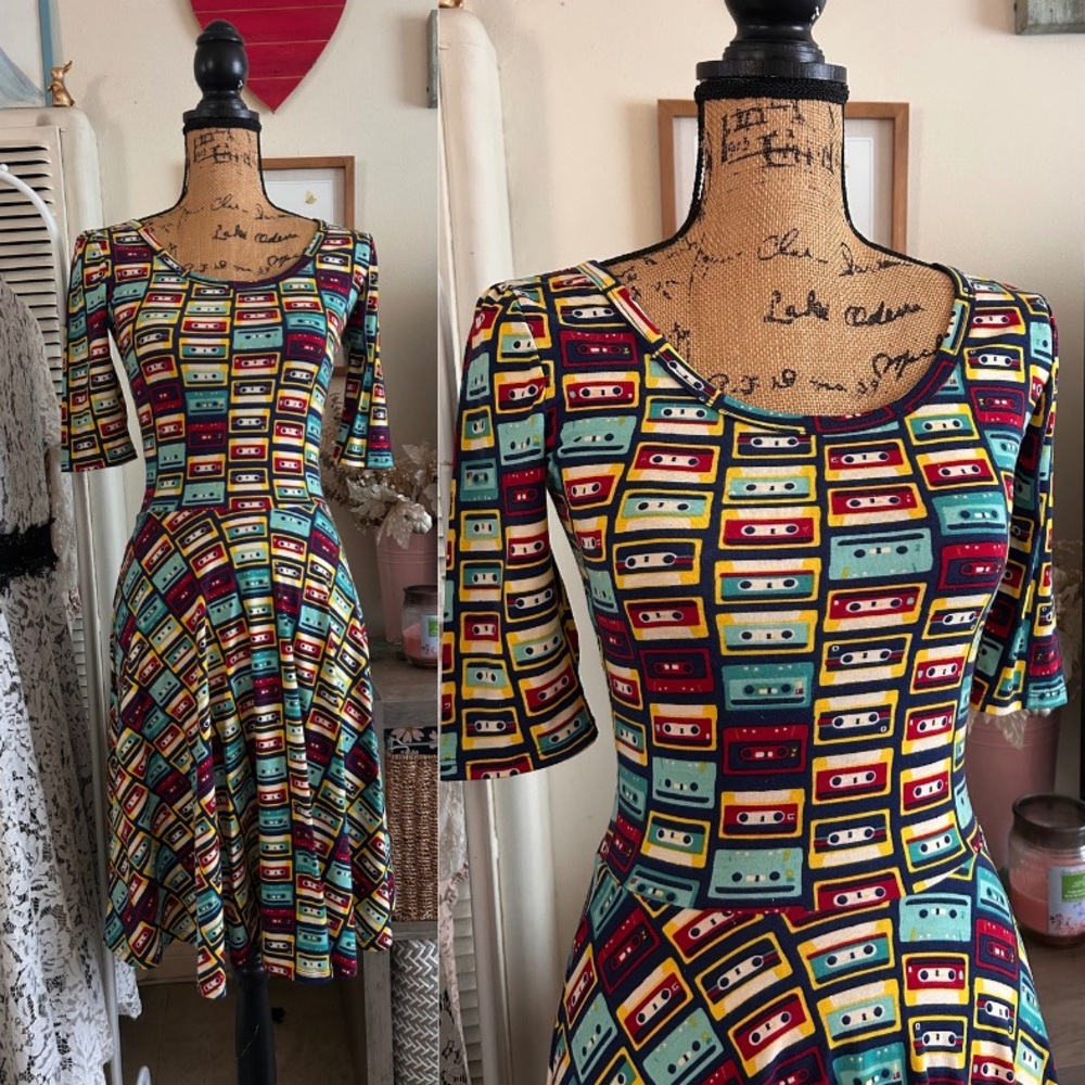 Fall Midi Dress Music Print Skater Mixtape Twee Geek Preppy Maximalism Retro